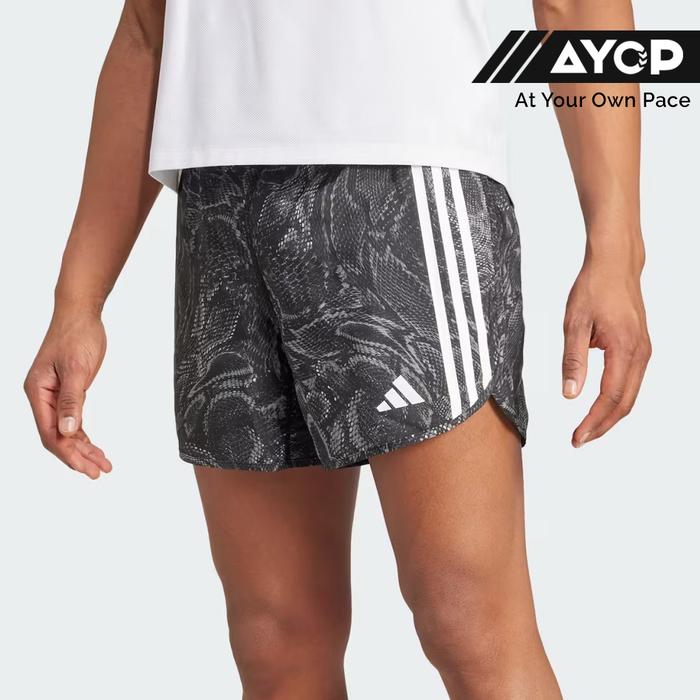 Adidas Own the Run Excite Allover Print AEROREADY Men's Running Shorts - Black