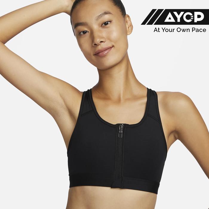 Women's Swoosh Medium-Support Zip Front Sports Bra - All Black