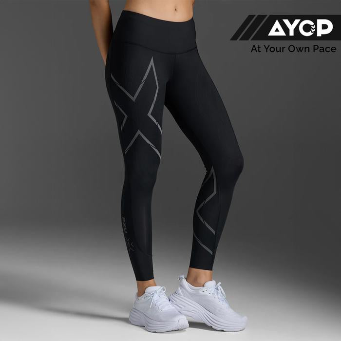 2XU Light Speed Mid-Rise Women’s Compression Tights - Black/Black Reflective