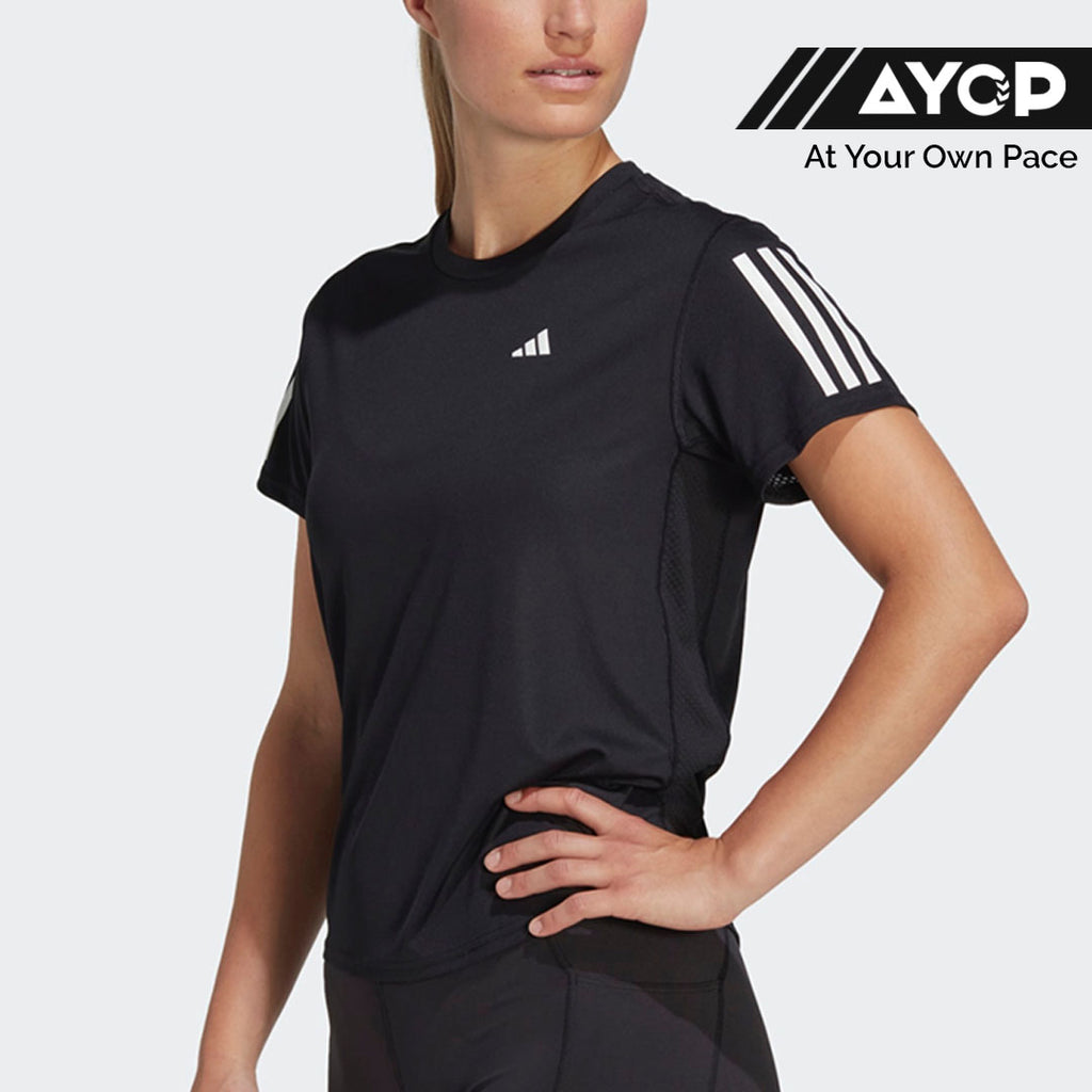 Kaos Lari Adidas Own The Run 3 Stripes Wanita - Hitam