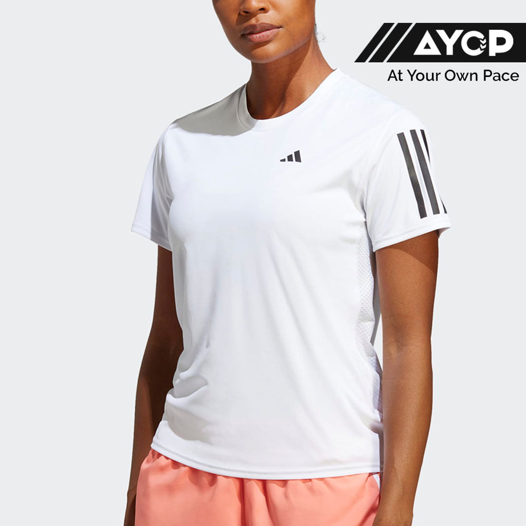 Kaos Lari Adidas Own The Run 3 Stripes Wanita - Putih