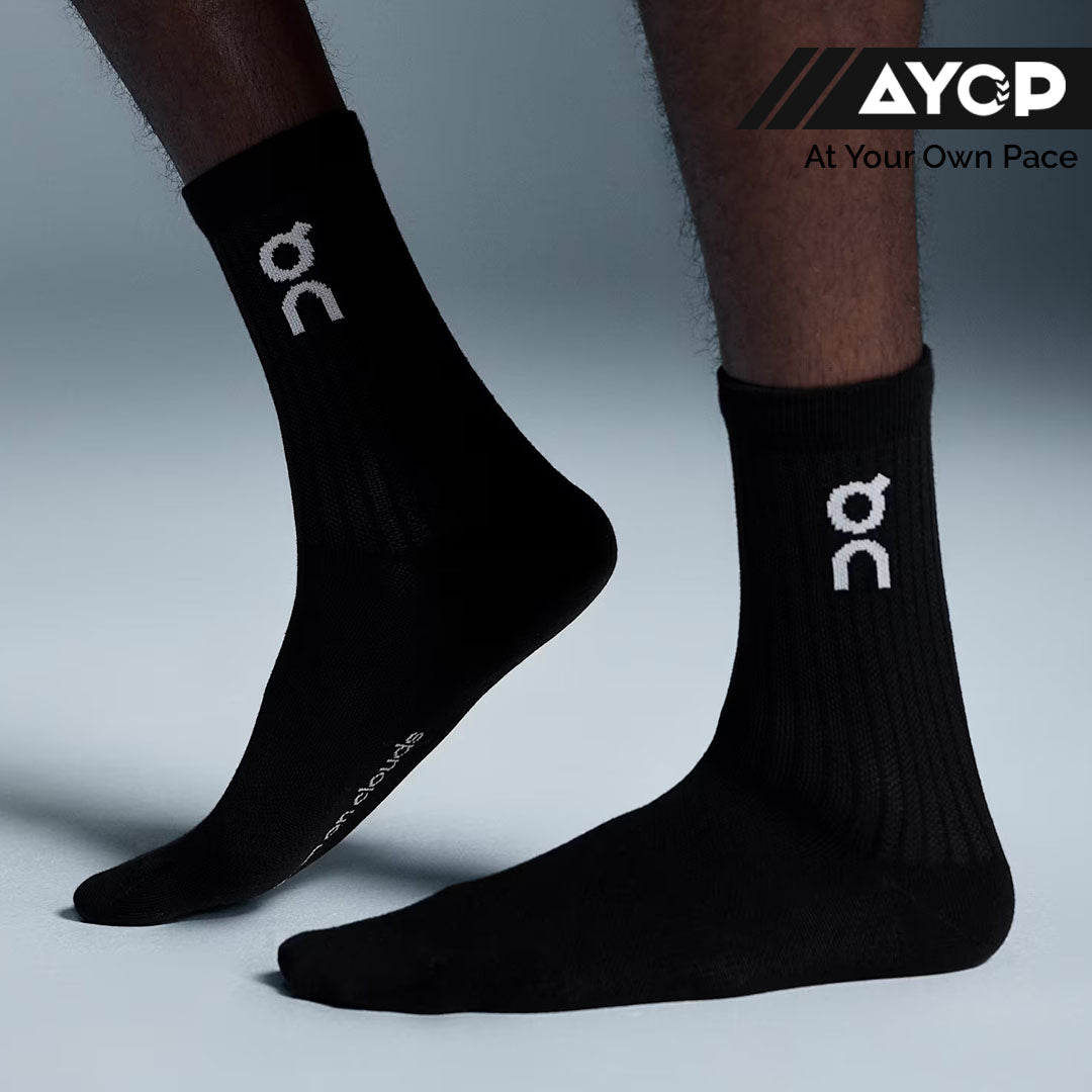 (1 Pair) ON Running Logo Socks High Crew Unisex Running Socks - Black