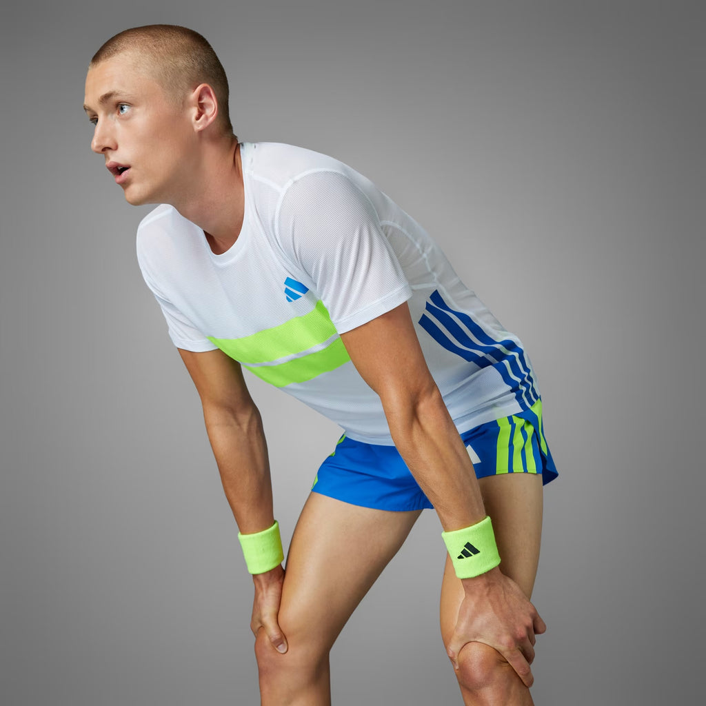 Adidas Retro Running Climacool Men’s Running T-Shirt - White/Blue/Lucid Lemon