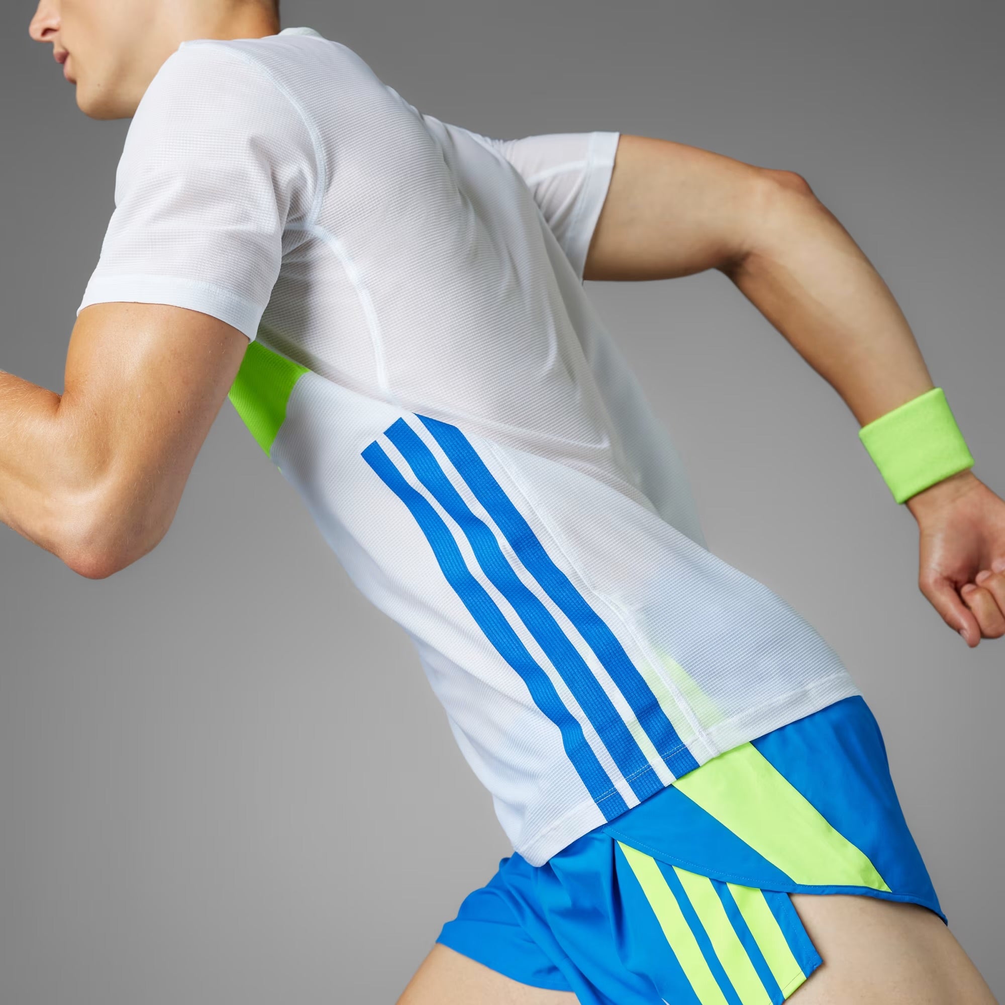 Adidas Retro Running Climacool Men’s Running T-Shirt - White/Blue/Lucid Lemon