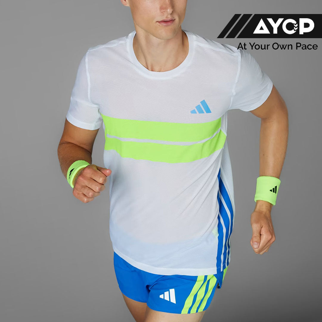 Adidas Retro Running Climacool Men’s Running T-Shirt - White/Blue/Lucid Lemon