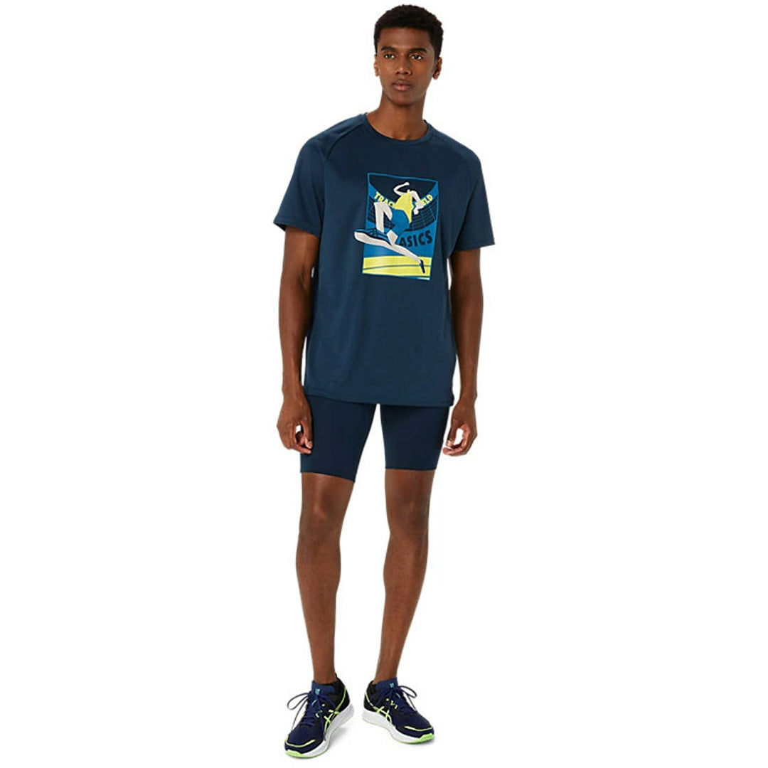 Asics Graphic Mid Tight Men's Running Tights - French Blue