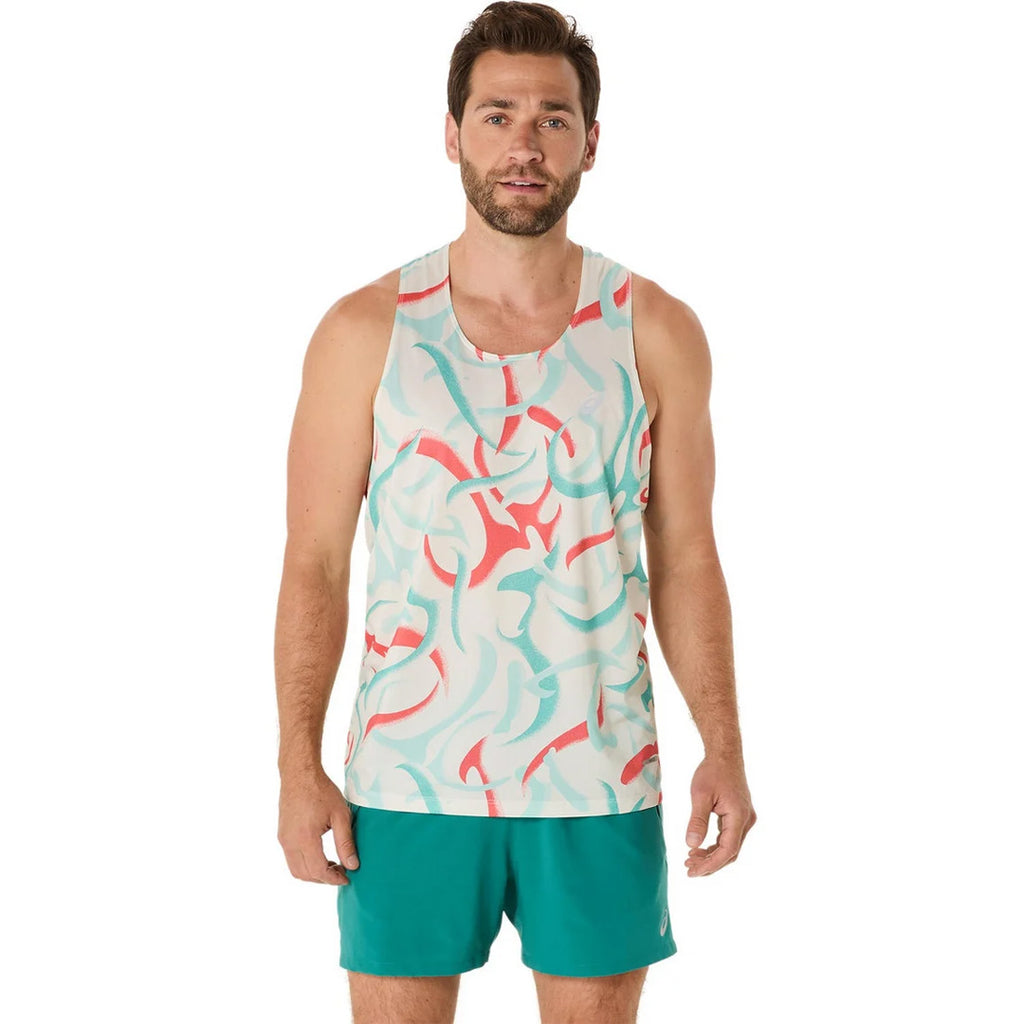 Asics Road All Over Print Singlet Men's Running Tank Top - Birch