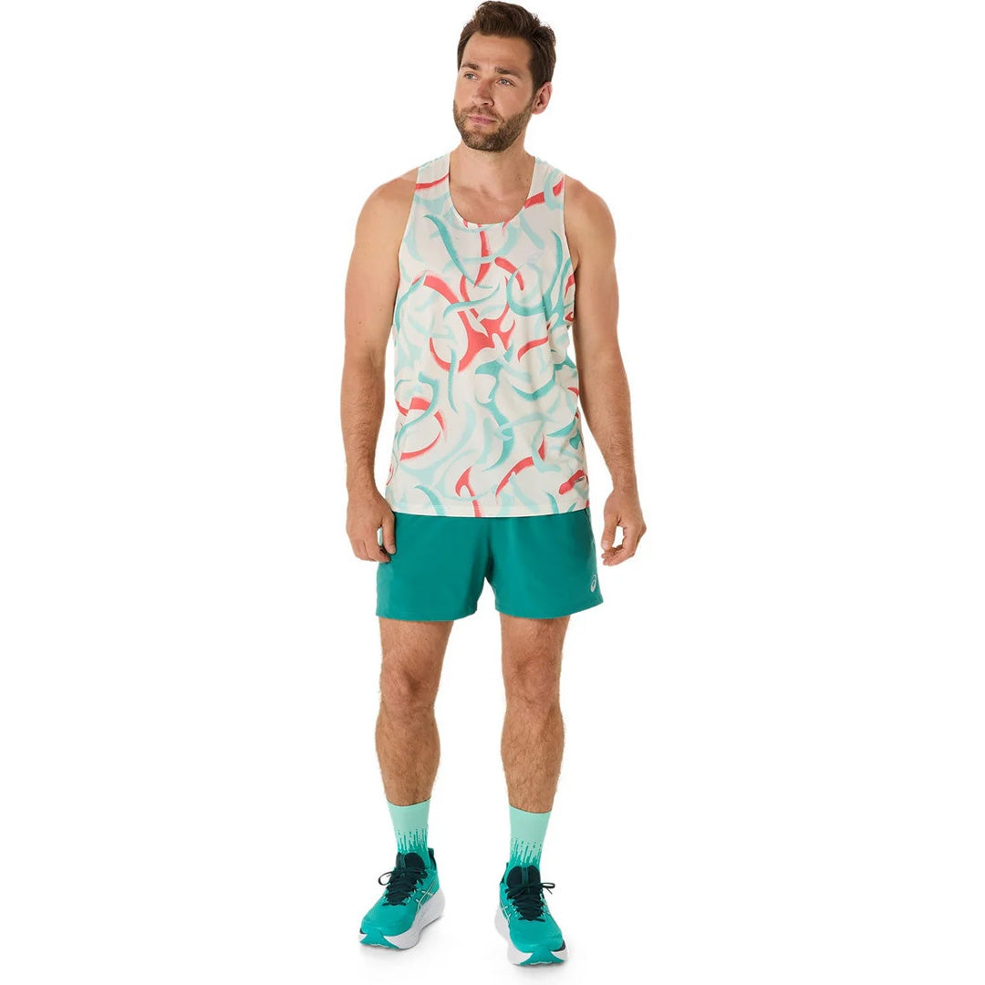 Asics Road All Over Print Singlet Men's Running Tank Top - Birch