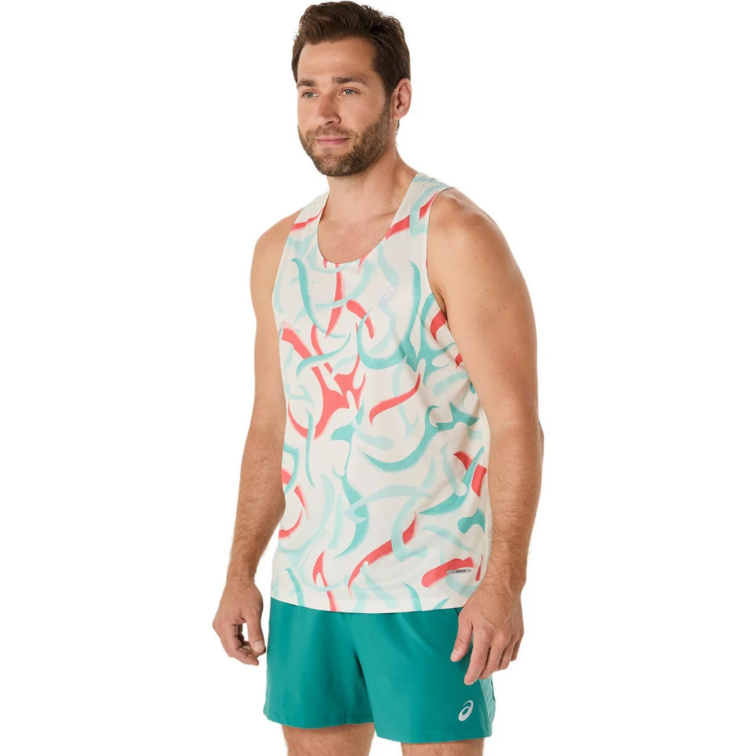 Asics Road All Over Print Singlet Men's Running Tank Top - Birch