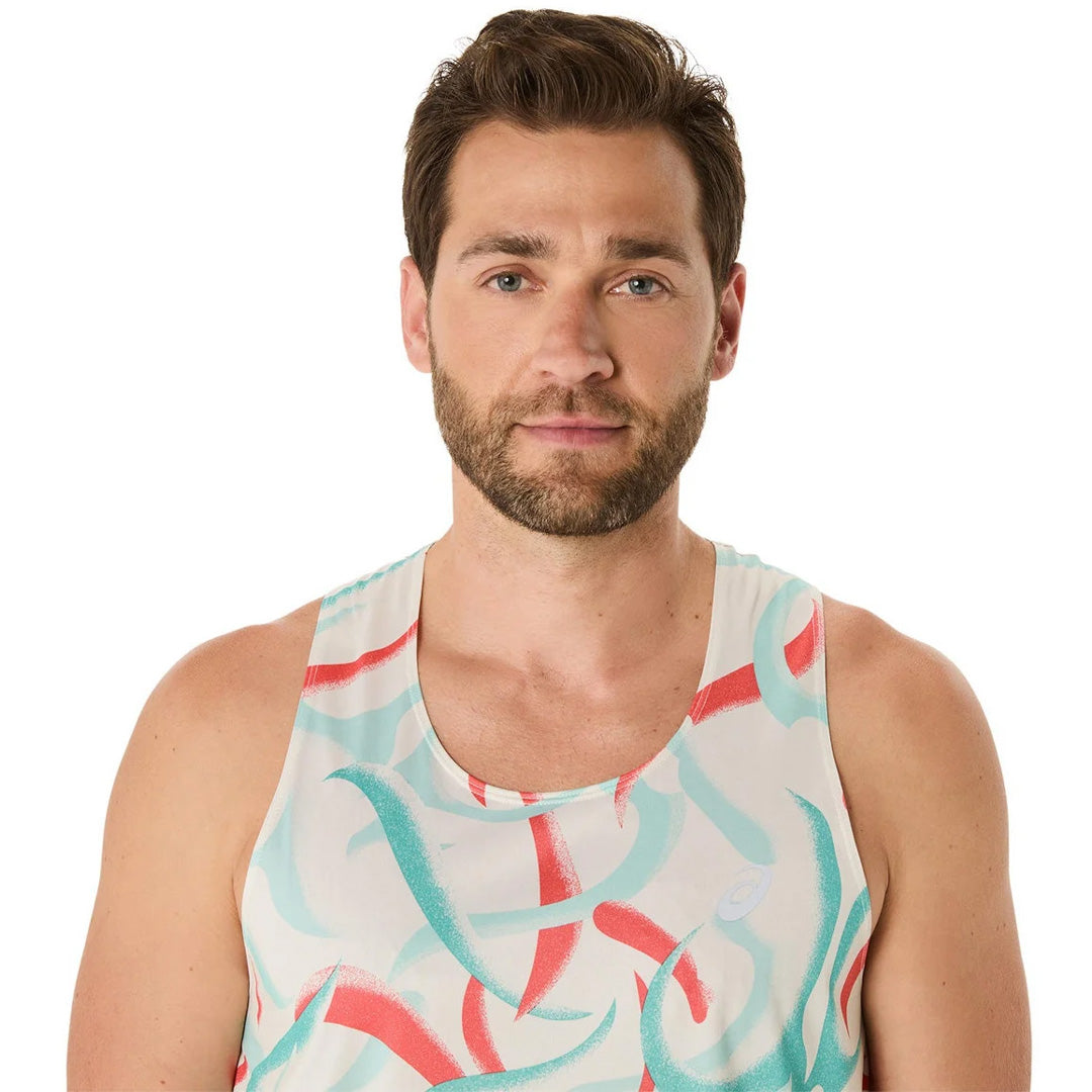 Asics Road All Over Print Singlet Men's Running Tank Top - Birch