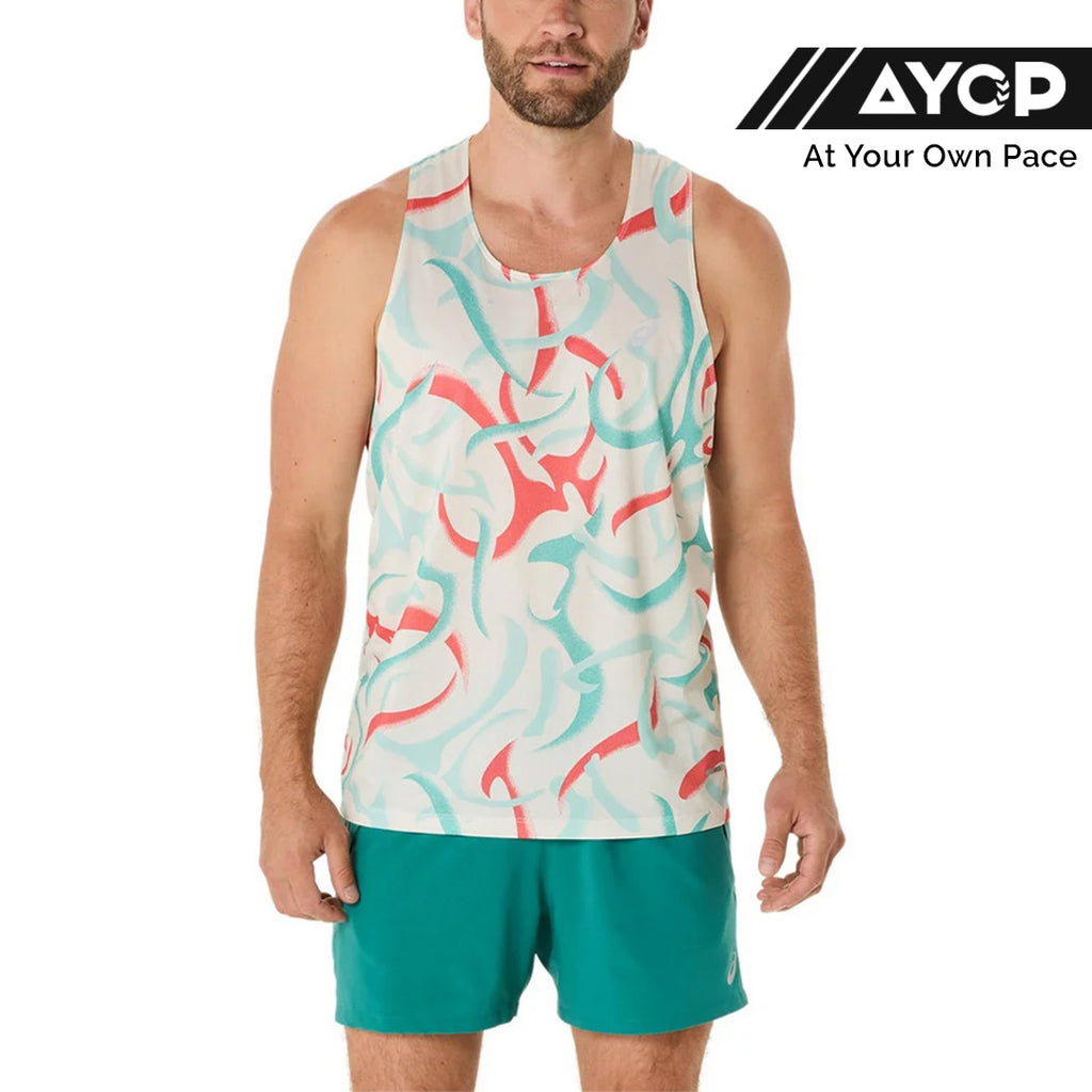 Asics Road All Over Print Singlet Men's Running Tank Top - Birch