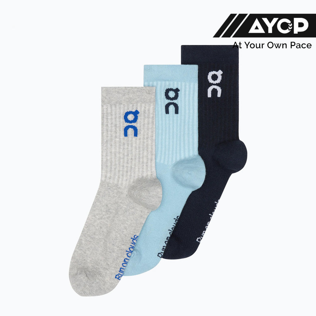 (3 Pairs) On Logo High Unisex Running Socks - Wash/Navy