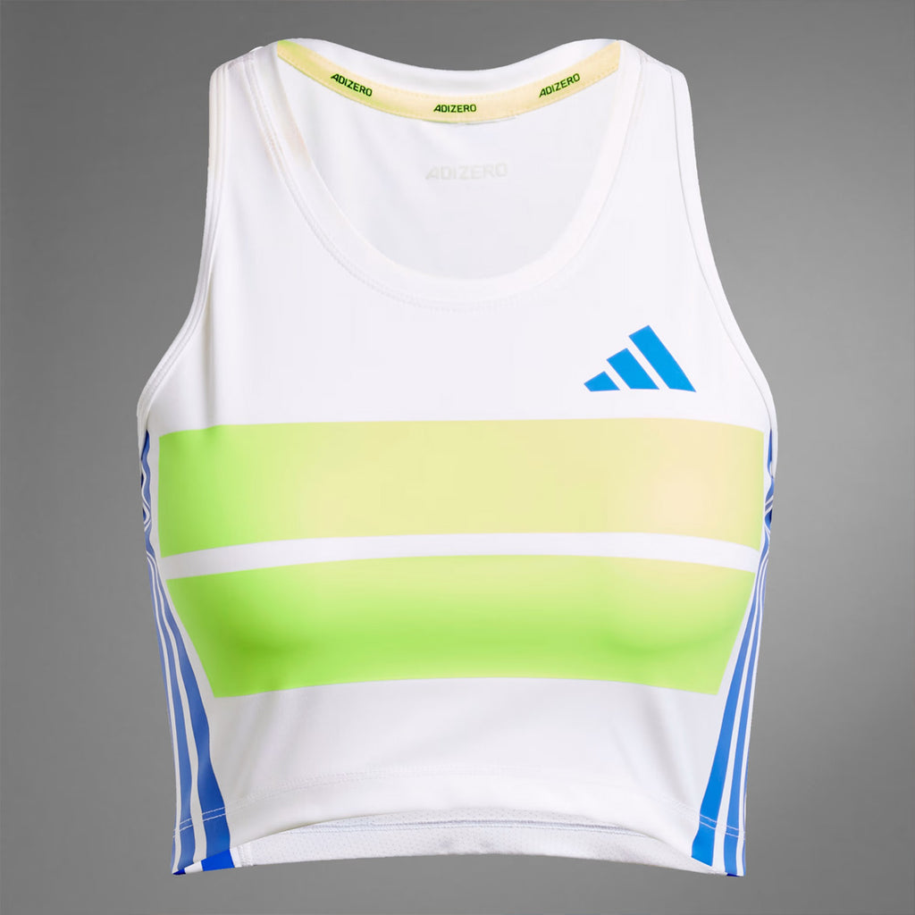 Adidas Adizero Retro Women's Running Crop Top - White / Lucid Lemon