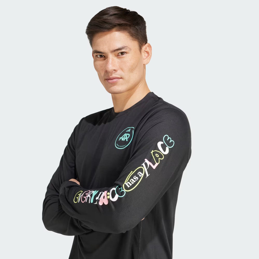 Adidas Own the Run Runners Unisex Running T-Shirt Long Sleeve - Black
