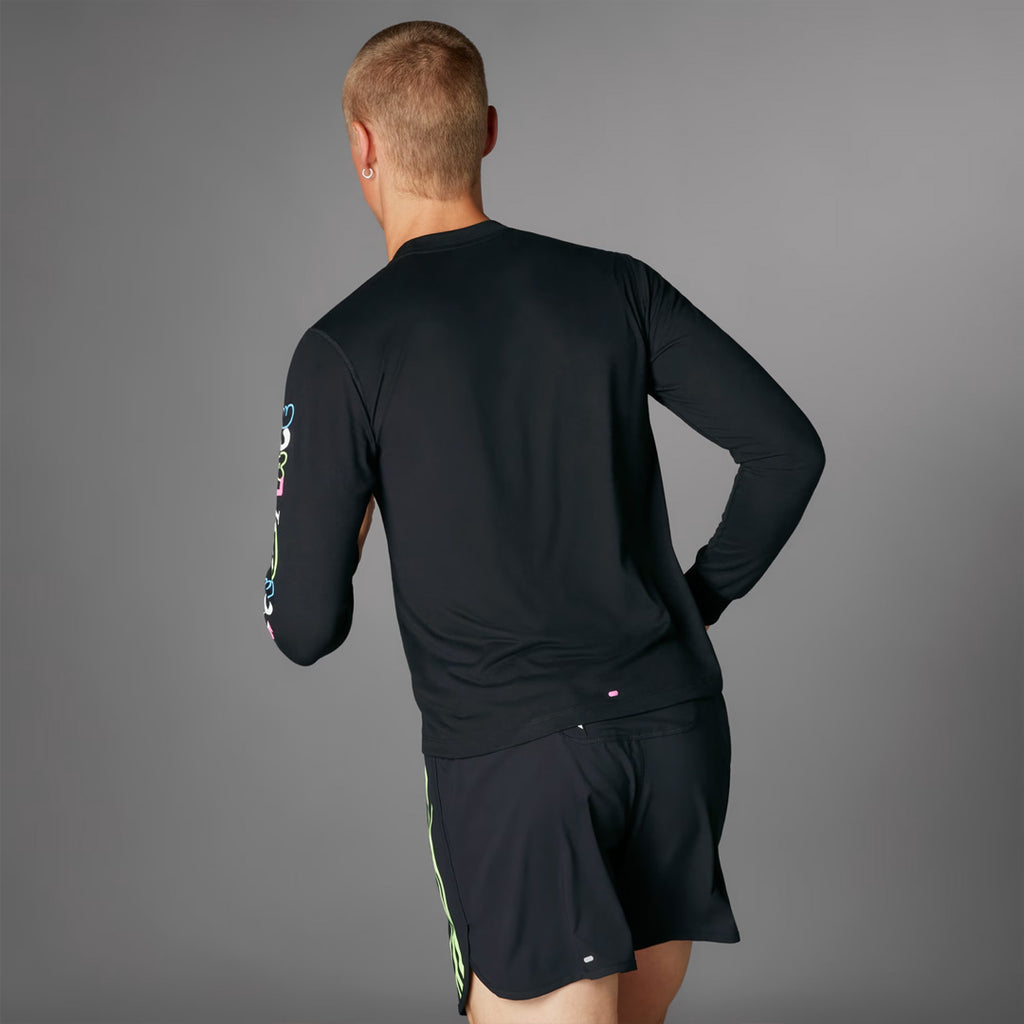 Adidas Own the Run Runners Unisex Running T-Shirt Long Sleeve - Black/Pink