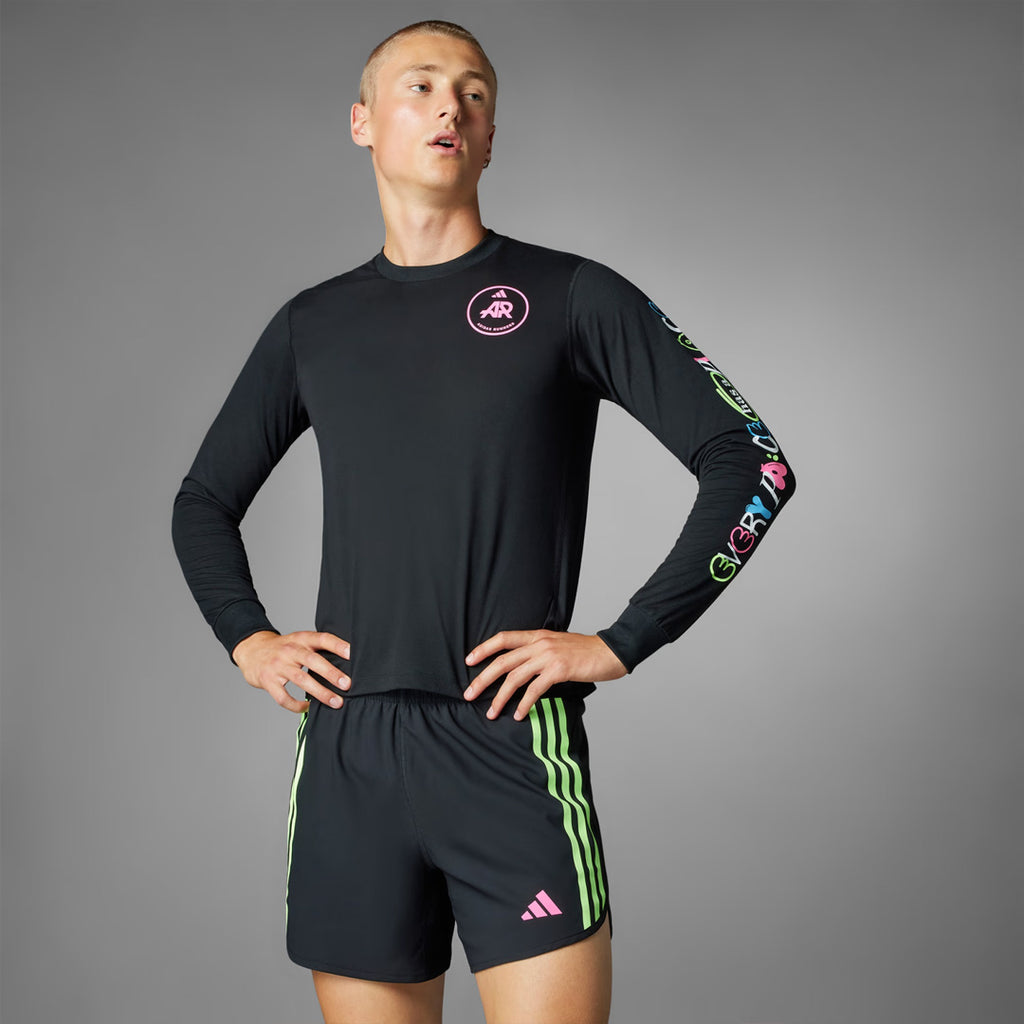Adidas Own the Run Runners Unisex Running T-Shirt Long Sleeve - Black/Pink