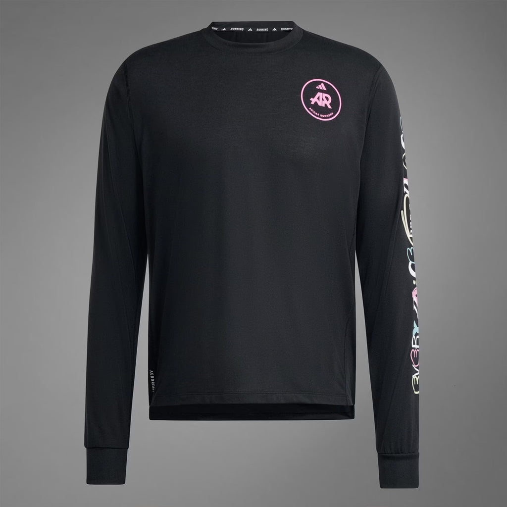 Adidas Own the Run Runners Unisex Running T-Shirt Long Sleeve - Black/Pink