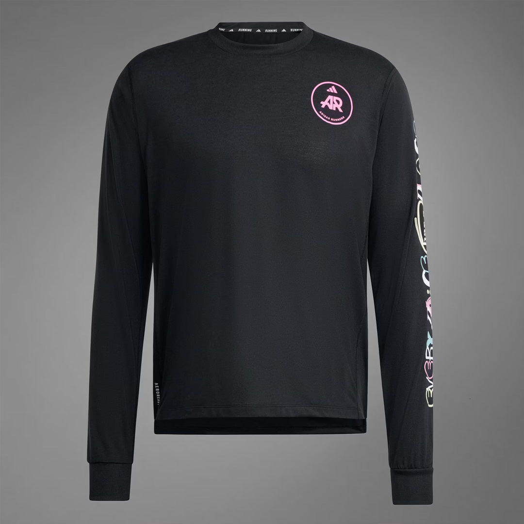 Adidas Own the Run Runners Unisex Running T-Shirt Long Sleeve - Black/Pink