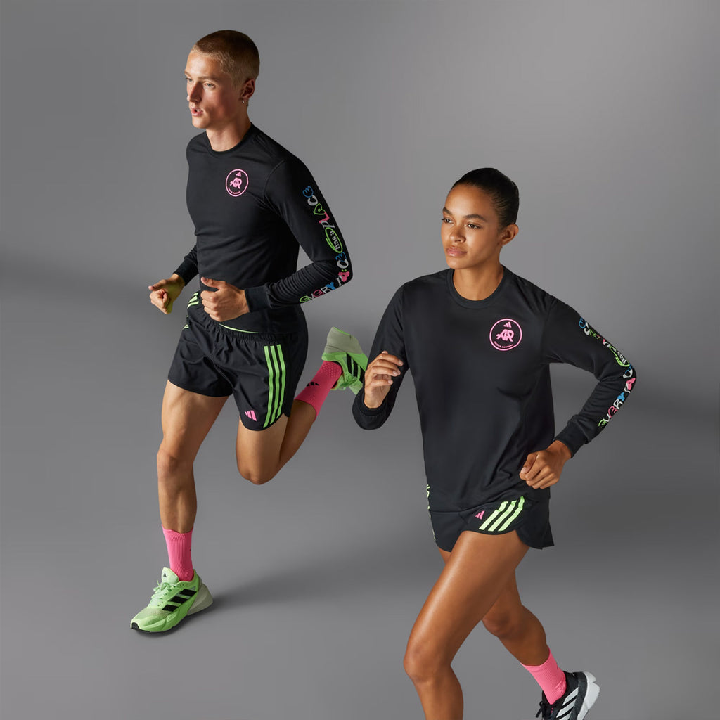 Adidas Own the Run Runners Unisex Running T-Shirt Long Sleeve - Black/Pink