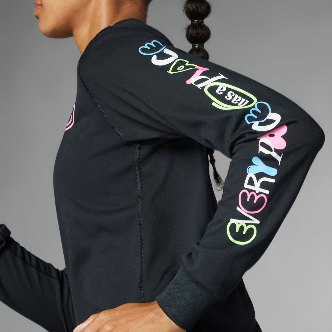 Adidas Own the Run Runners Unisex Running T-Shirt Long Sleeve - Black/Pink