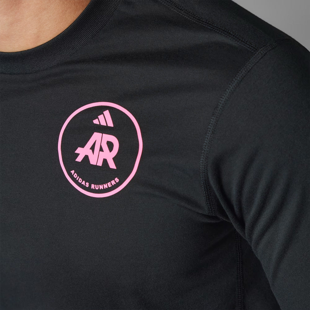 Adidas Own the Run Runners Unisex Running T-Shirt Long Sleeve - Black/Pink