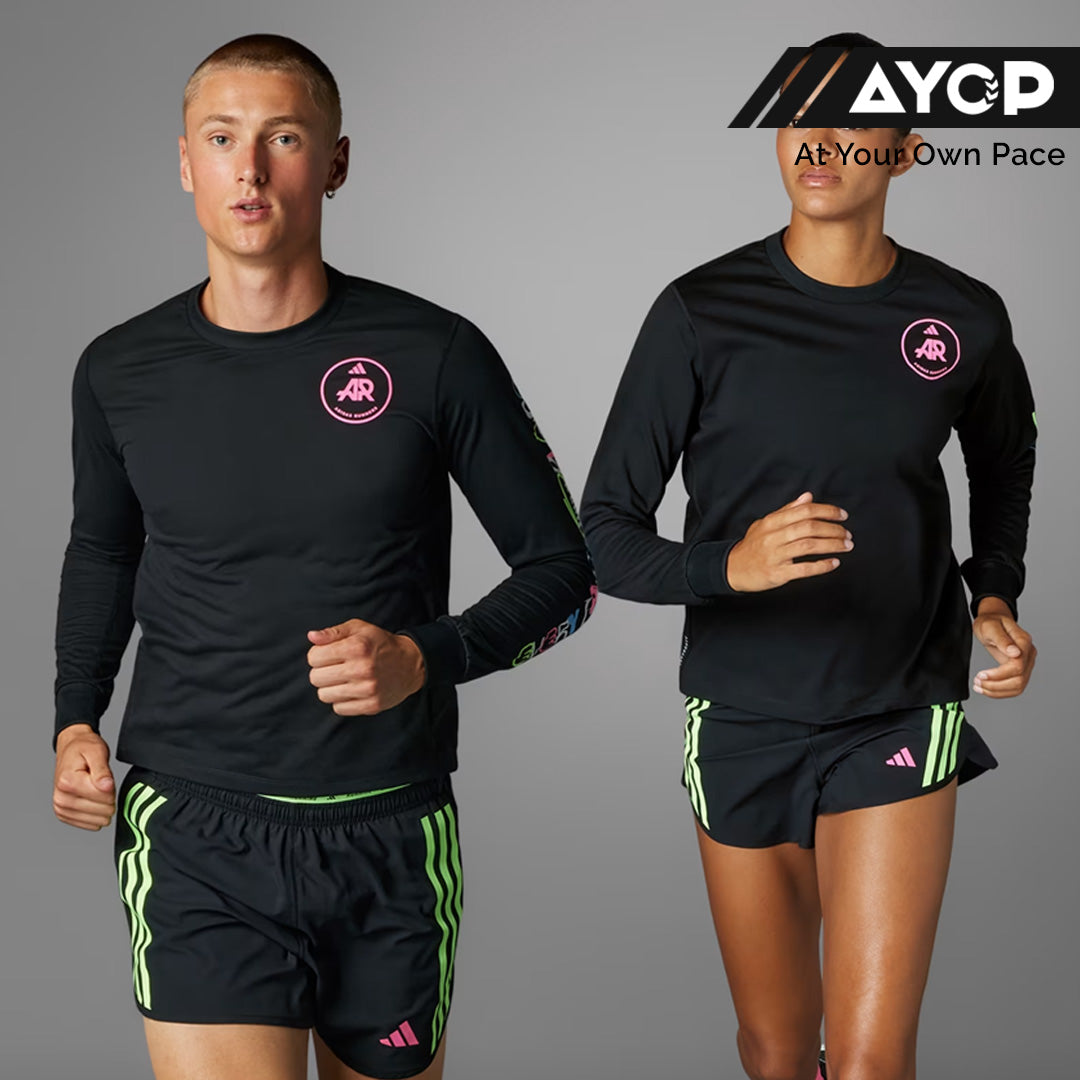 Adidas Own the Run Runners Unisex Running T-Shirt Long Sleeve - Black/Pink