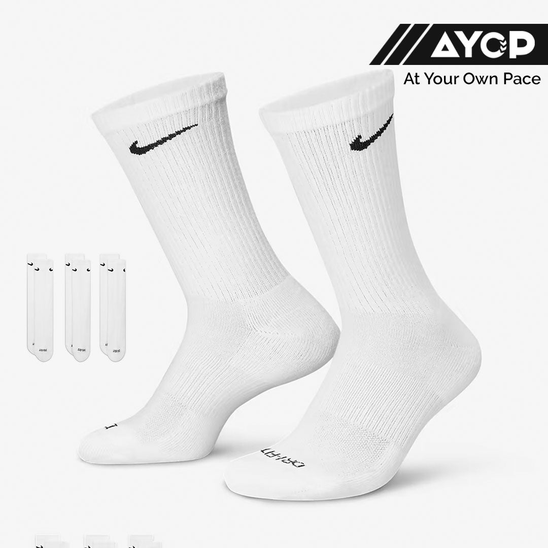 (3 Pairs) Nike Everyday Plus Cushioned Unisex Running Socks - All White