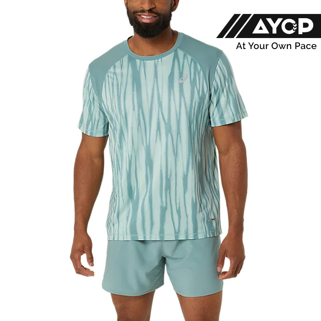 Asics Road All Over Print Men's Running T-Shirt - Light Celadon