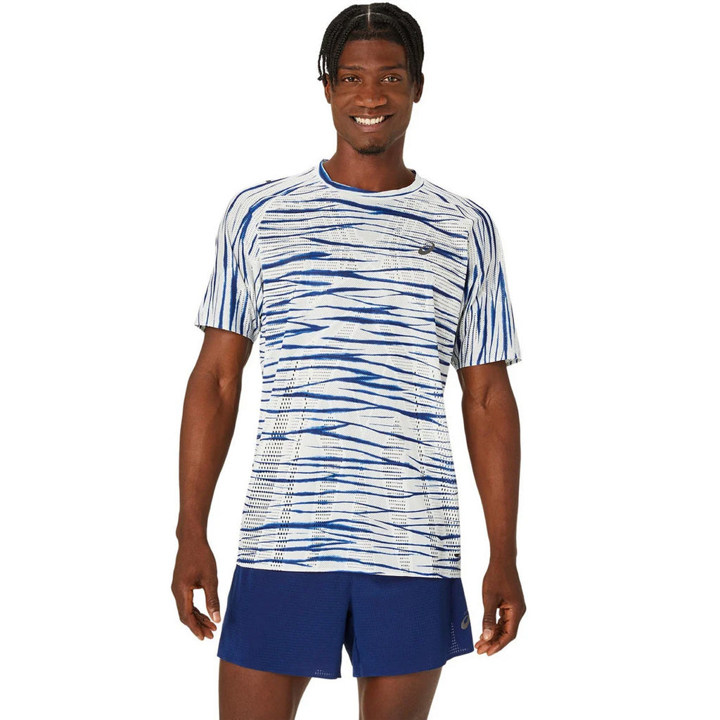 Asics Metarun Shibori SS Men's Running T-Shirt - Birch/Blue Expanse