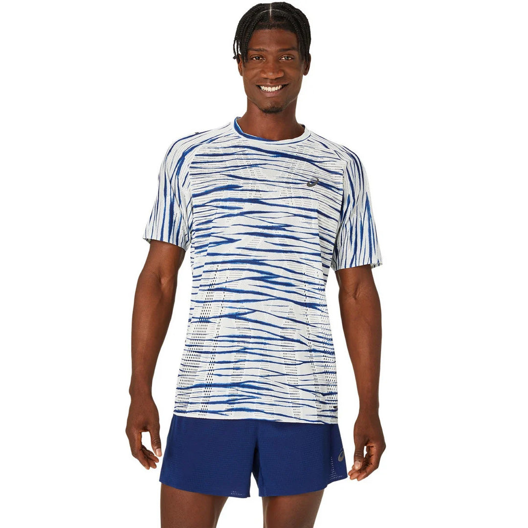 Asics Metarun Shibori SS Men's Running T-Shirt - Birch/Blue Expanse
