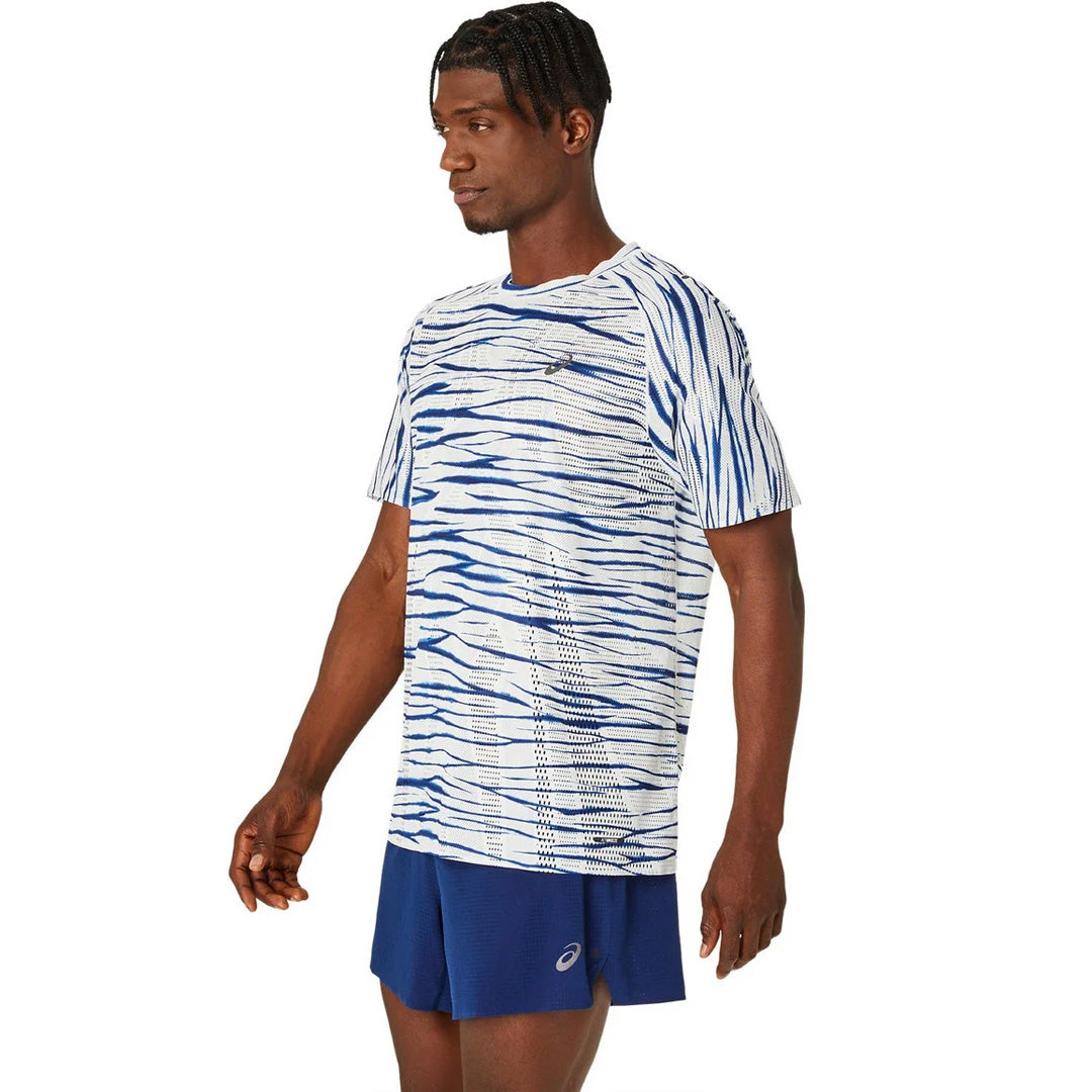 Asics Metarun Shibori SS Men's Running T-Shirt - Birch/Blue Expanse