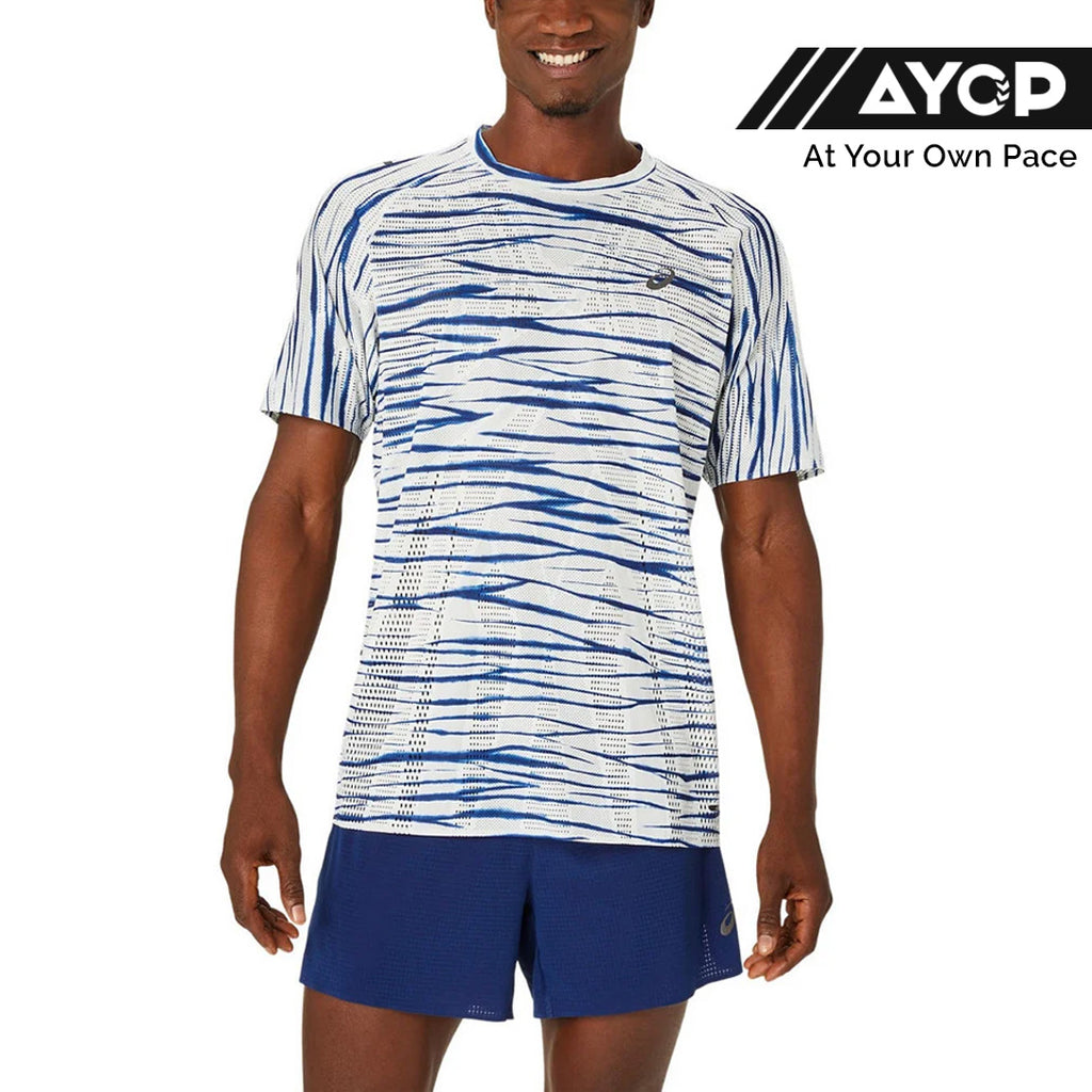 Asics Metarun Shibori SS Men's Running T-Shirt - Birch/Blue Expanse