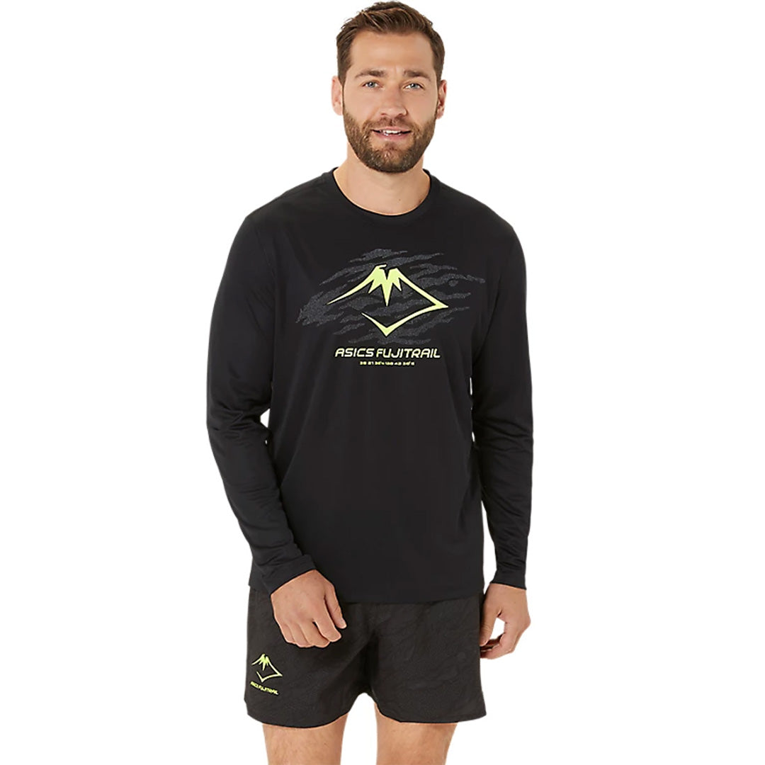 Asics Fujitrail Logo Men's Running T-Shirt Long Sleeve - Black/Graphic Grey