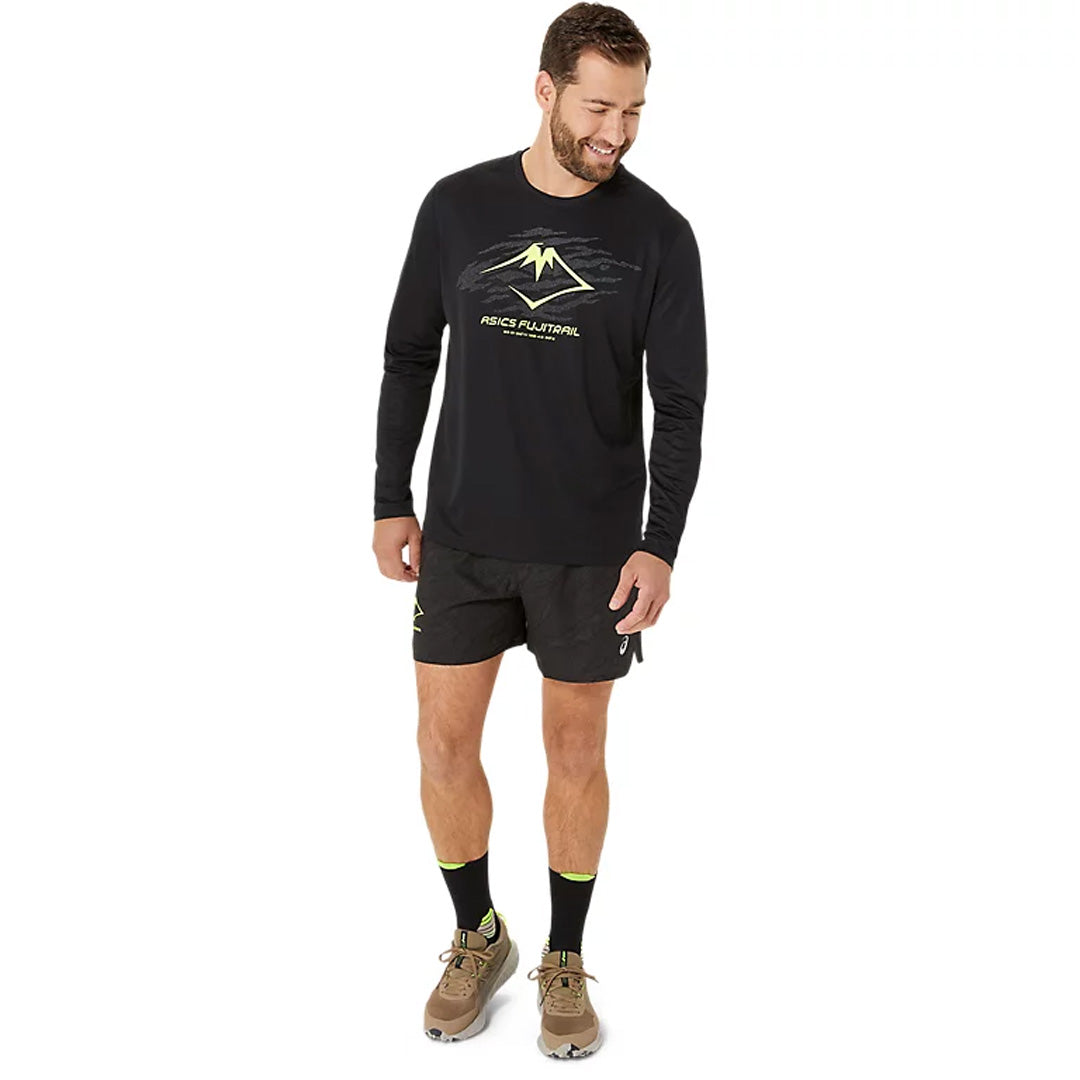 Asics Fujitrail Logo Men's Running T-Shirt Long Sleeve - Black/Graphic Grey