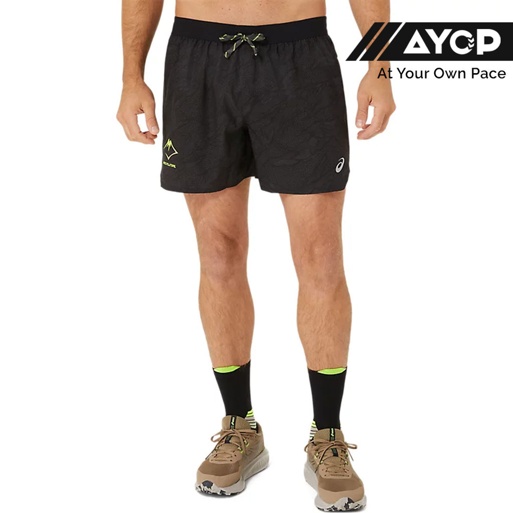 Asics Fujitrail All Over Print 5-inch Men's Running Shorts - Performance Black