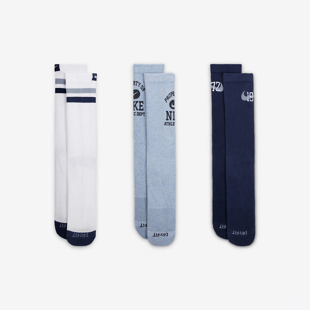 (3 Pairs) Nike Everyday Cushioned Crew Unisex Running Socks - Multi-Color