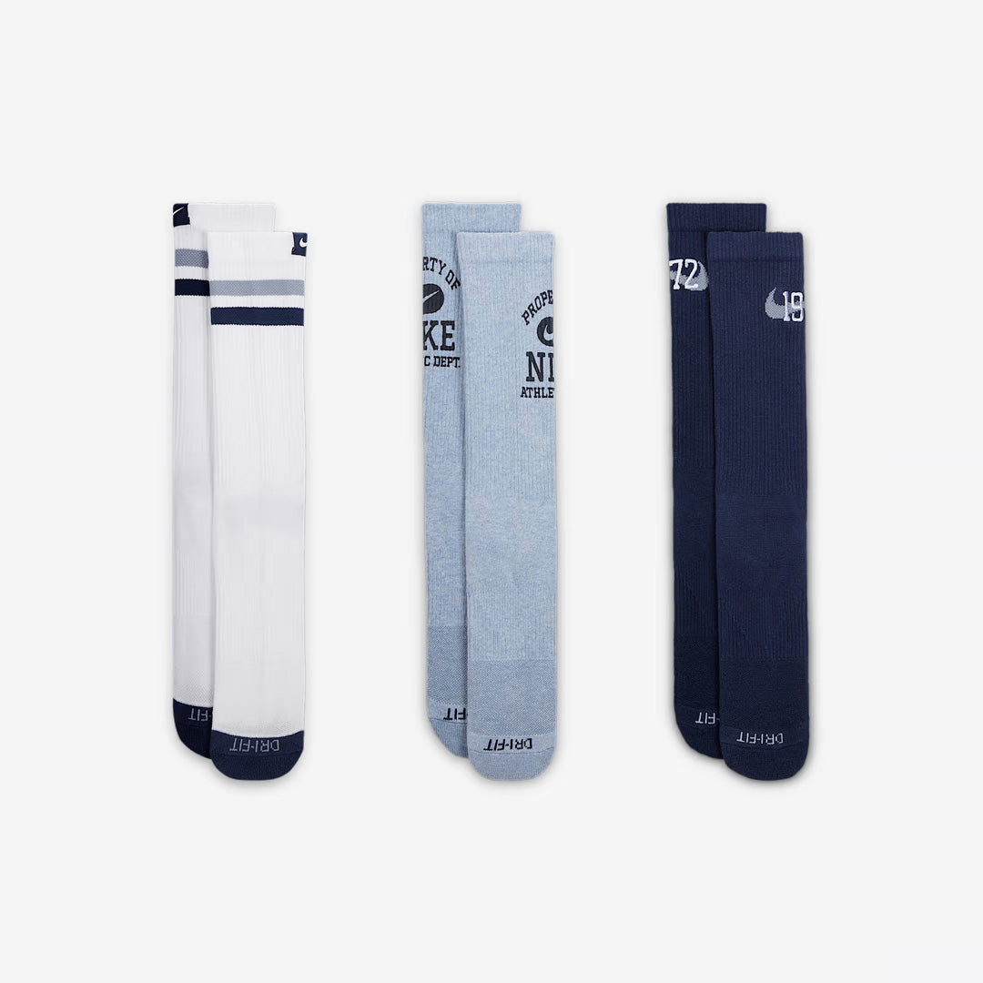 (3 Pairs) Nike Everyday Cushioned Crew Unisex Running Socks - Multi-Color