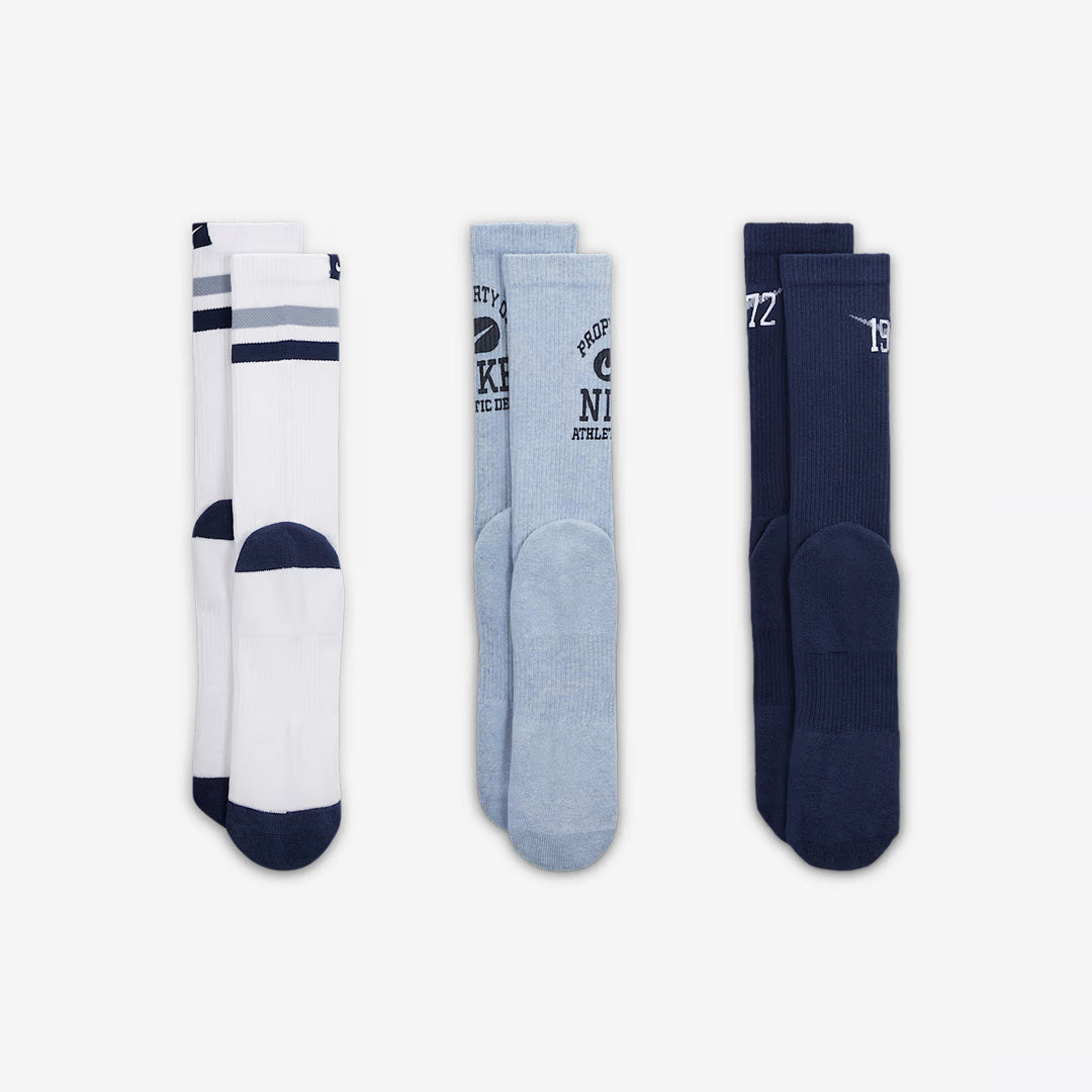 (3 Pairs) Nike Everyday Cushioned Crew Unisex Running Socks - Multi-Color