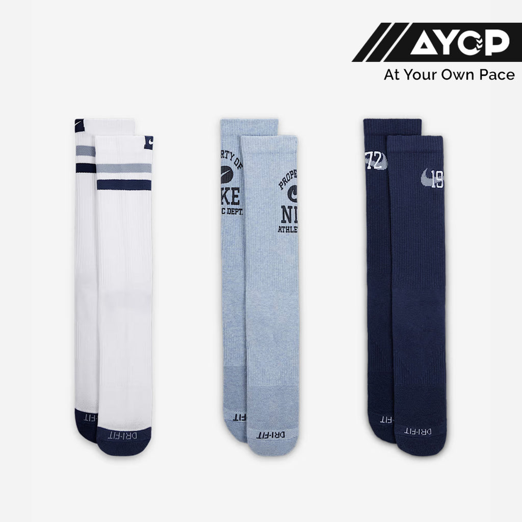 (3 Pairs) Nike Everyday Cushioned Crew Unisex Running Socks - Multi-Color