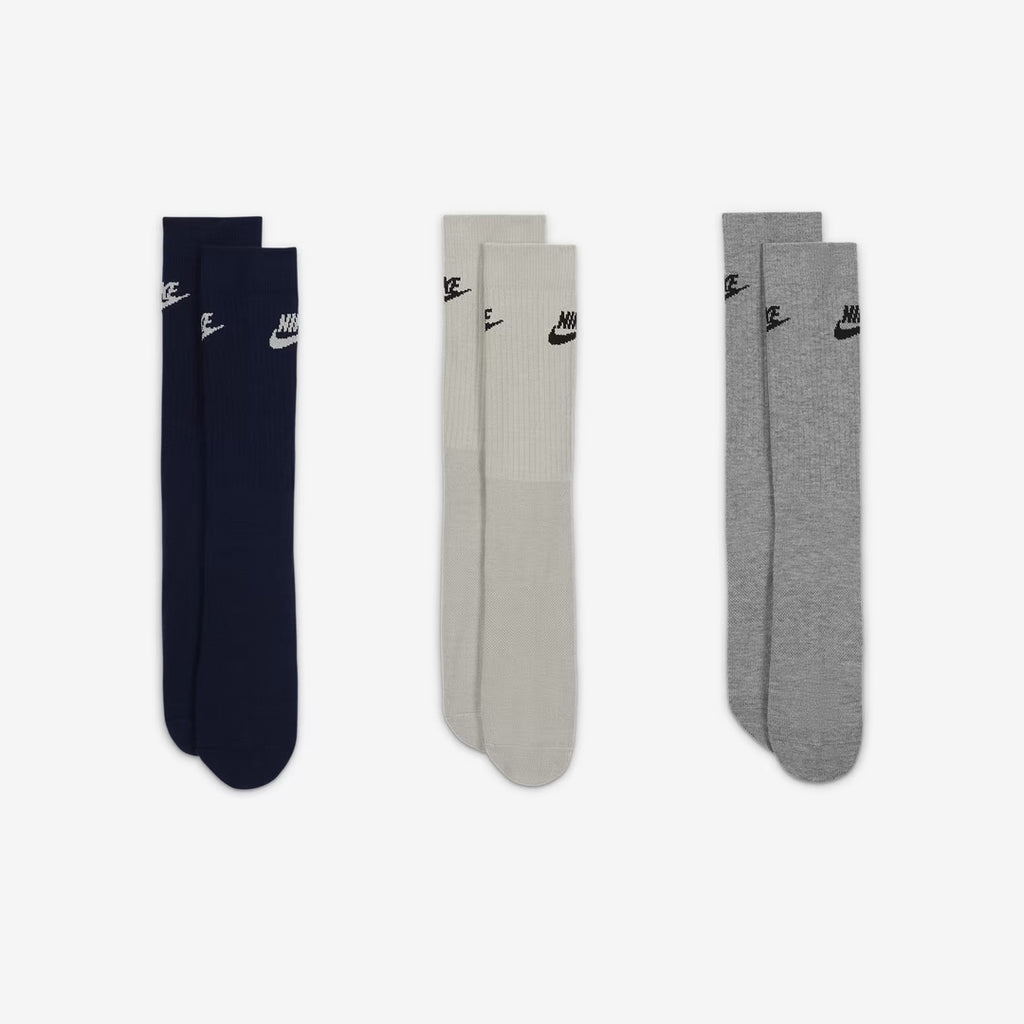 (3 Pairs) Nike Everyday Essential Men’s Women’s Training Crew Socks - Black Cream Grey