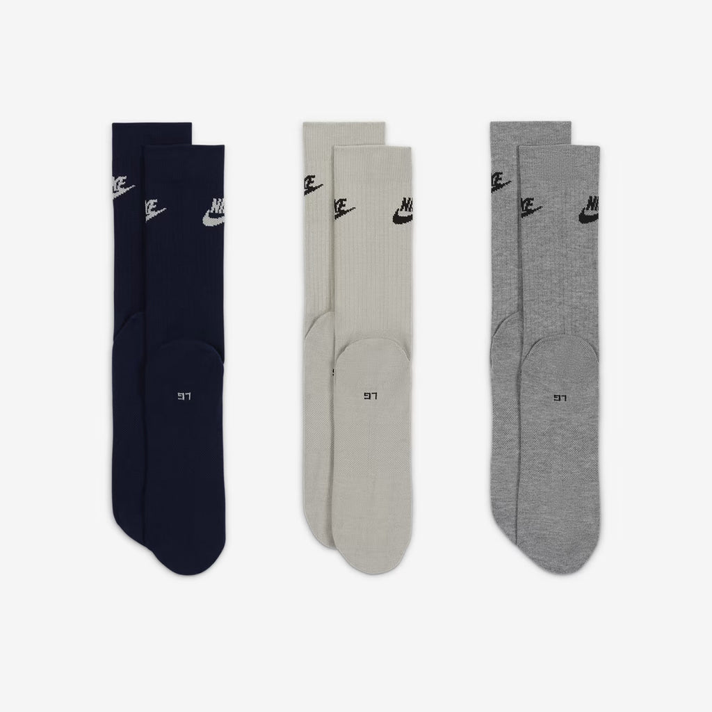 (3 Pairs) Nike Everyday Essential Men’s Women’s Training Crew Socks - Black Cream Grey