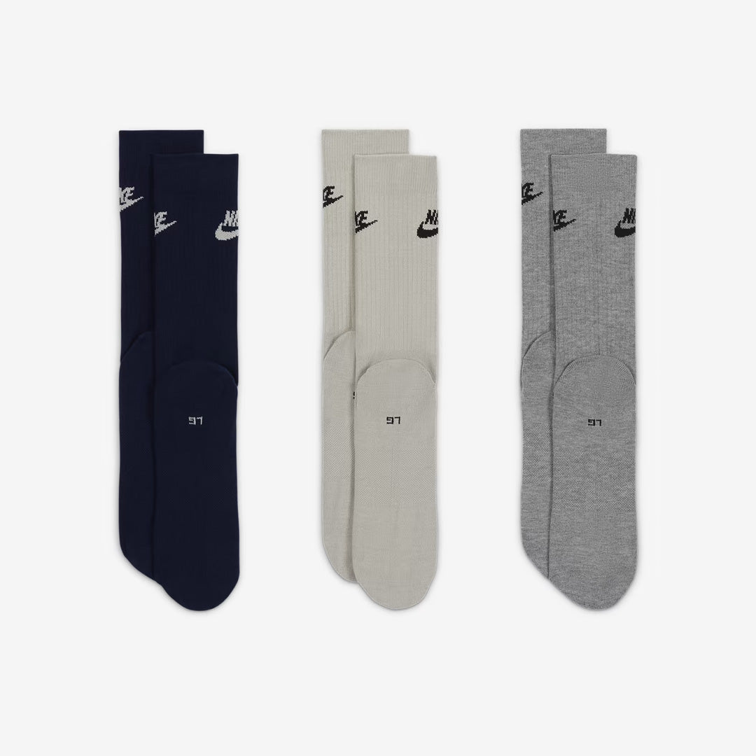 (3 Pairs) Nike Everyday Essential Men’s Women’s Training Crew Socks - Black Cream Grey