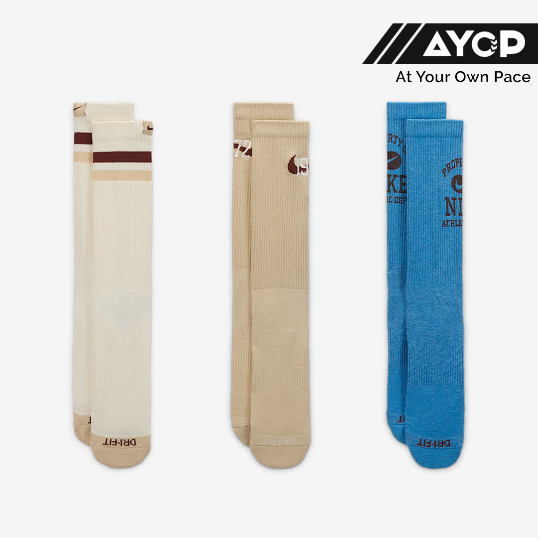 (3 Pairs) Nike Everyday Cushioned Crew Unisex Running Socks - Multi-Color