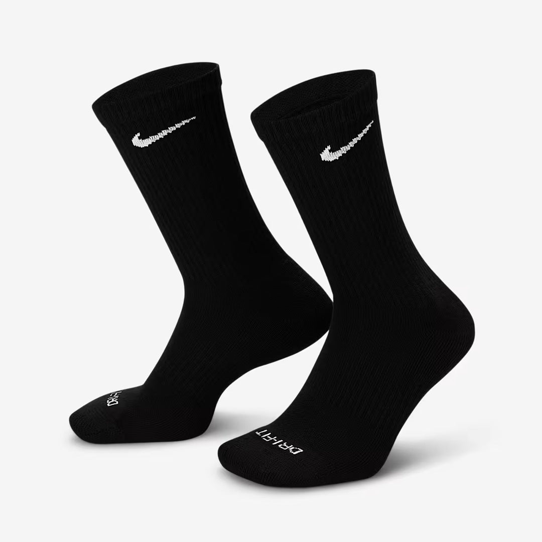 (3 Pairs) Nike Everyday Plus Cushioned Training Crew Unisex Running Socks - Black