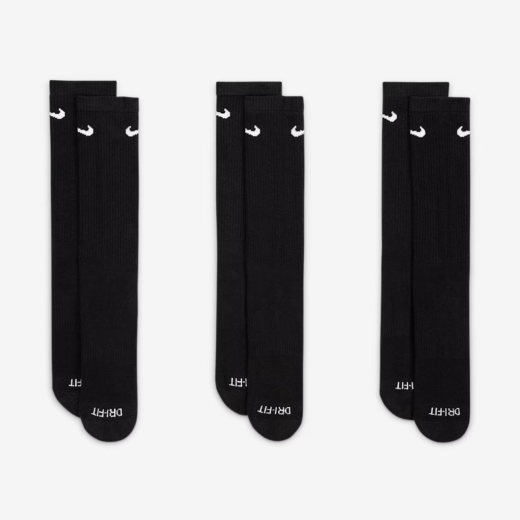(3 Pairs) Nike Everyday Plus Cushioned Training Crew Unisex Running Socks - Black