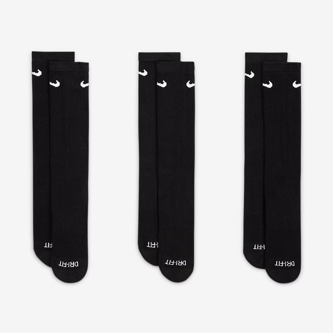 (3 Pairs) Nike Everyday Plus Cushioned Training Crew Unisex Running Socks - Black