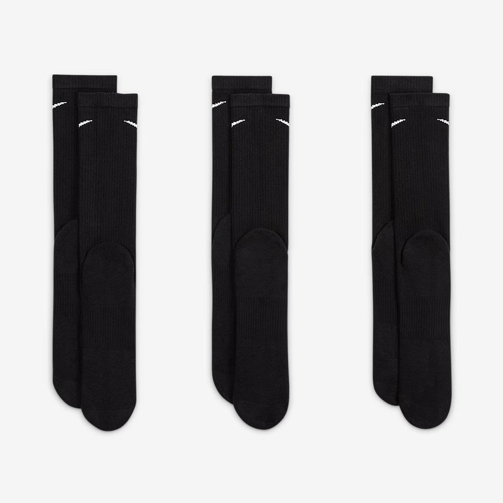 (3 Pairs) Nike Everyday Plus Cushioned Training Crew Unisex Running Socks - Black