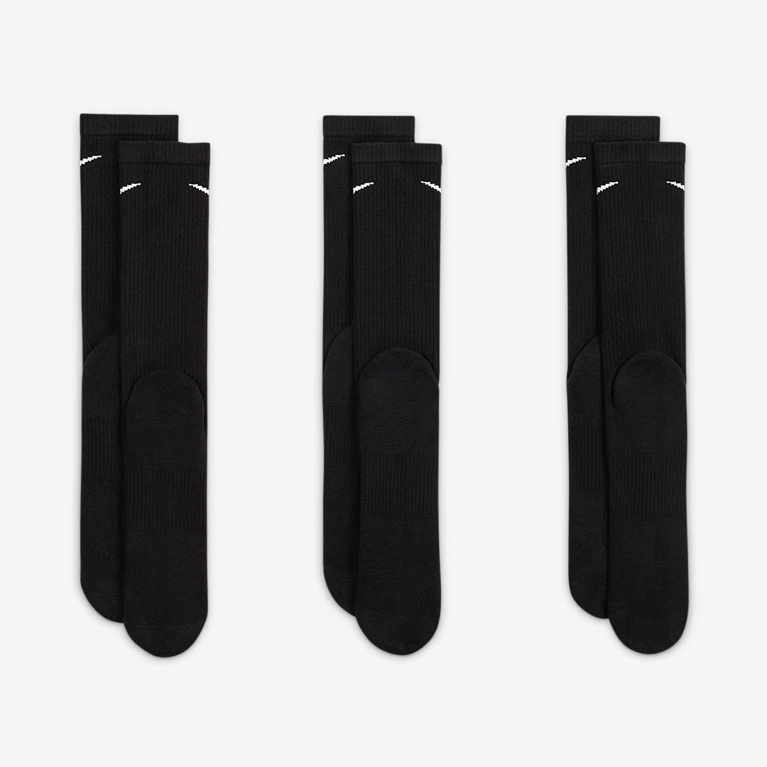 (3 Pairs) Nike Everyday Plus Cushioned Training Crew Unisex Running Socks - Black