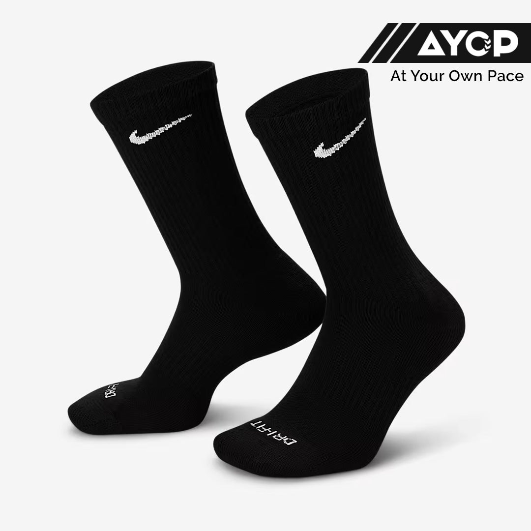 (3 Pairs) Nike Everyday Plus Cushioned Training Crew Unisex Running Socks - Black