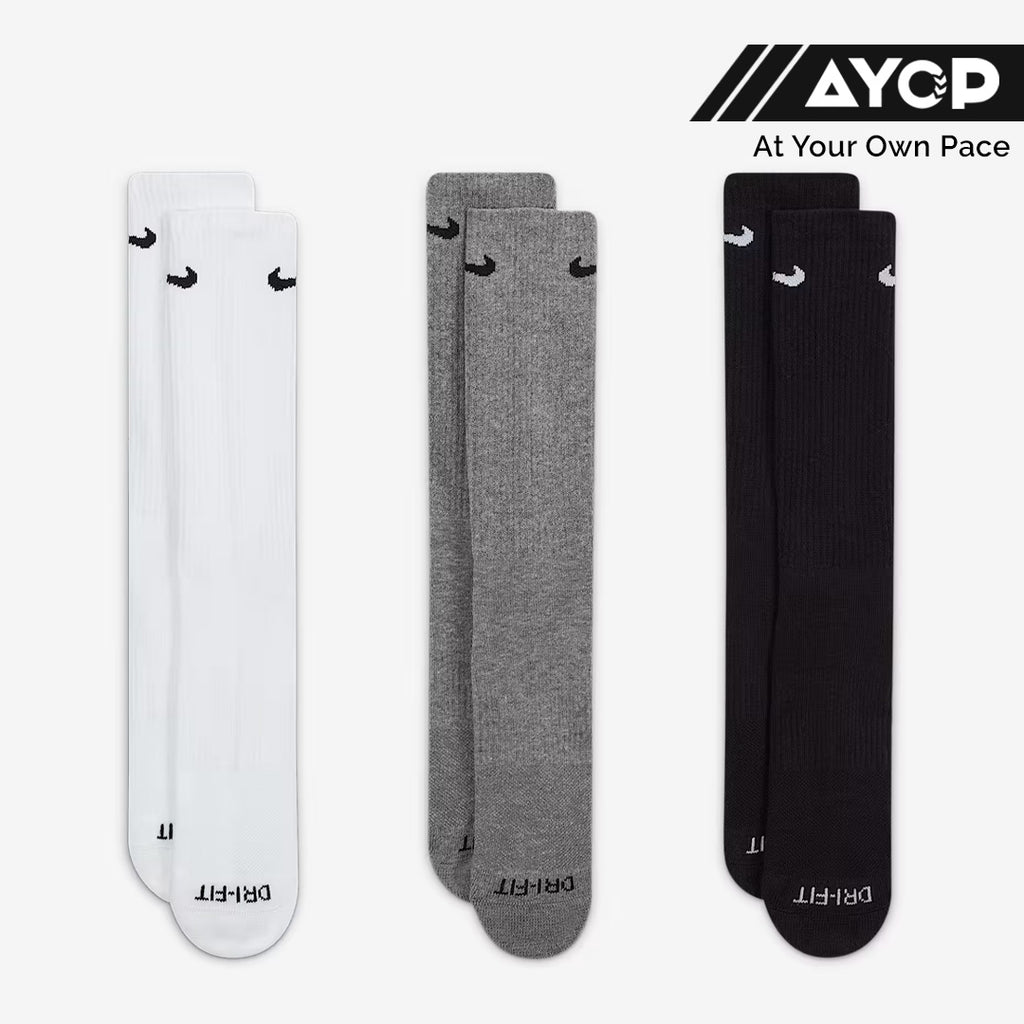 (3 Pairs) Nike Everyday Plus Cushioned Training Crew Unisex Running Socks - Multi-Color